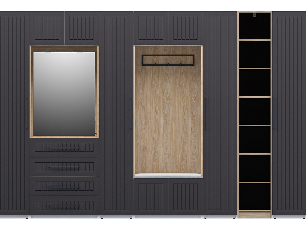 Шкаф ОТИС (Графит, МДФ, вертикальная фрезеровка) Шкаф ОТИС (Графит, МДФ, вертикальная фрезеровка)